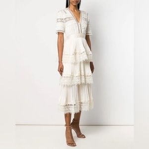 NWOT Self-Portrait Cream Tiered midi Dress 8
